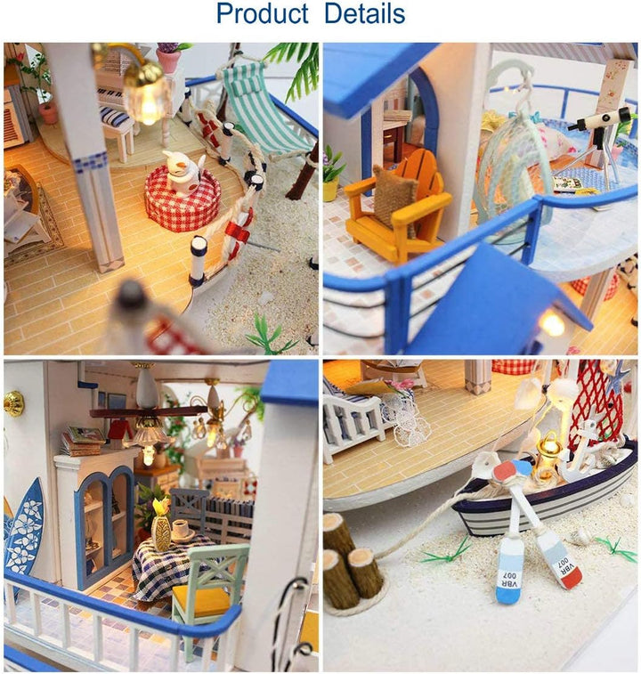 GuDoQi DIY Hölzernes Puppenhaus Kit, Miniatur Puppenhaus mit Möbeln und Musik, Handgefertigte Mini H