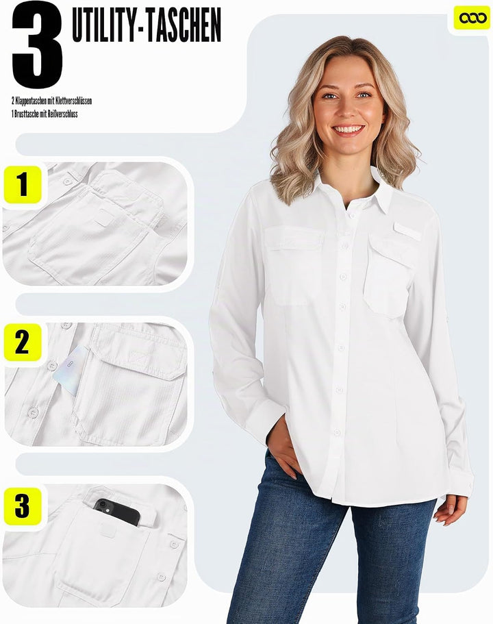 33,000ft Hemdbluse Damen UPF50 UV Schutz Hemd Schnelltrocknende Button-Down Shirts Atmungsaktive Wan