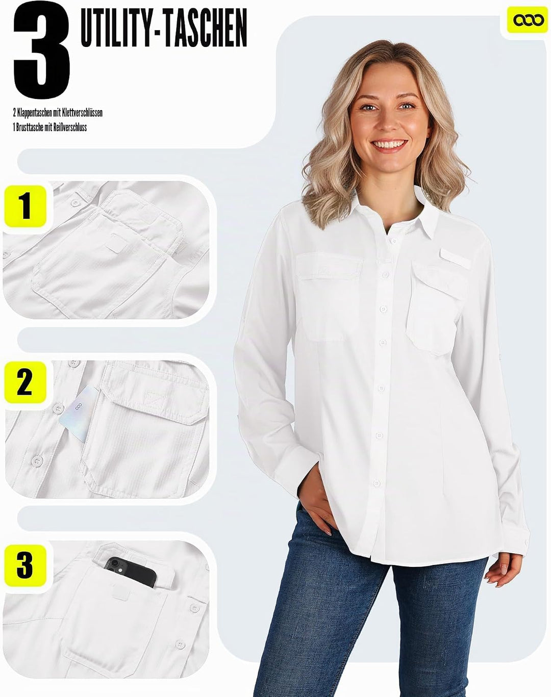 33,000ft Hemdbluse Damen UPF50 UV Schutz Hemd Schnelltrocknende Button-Down Shirts Atmungsaktive Wan