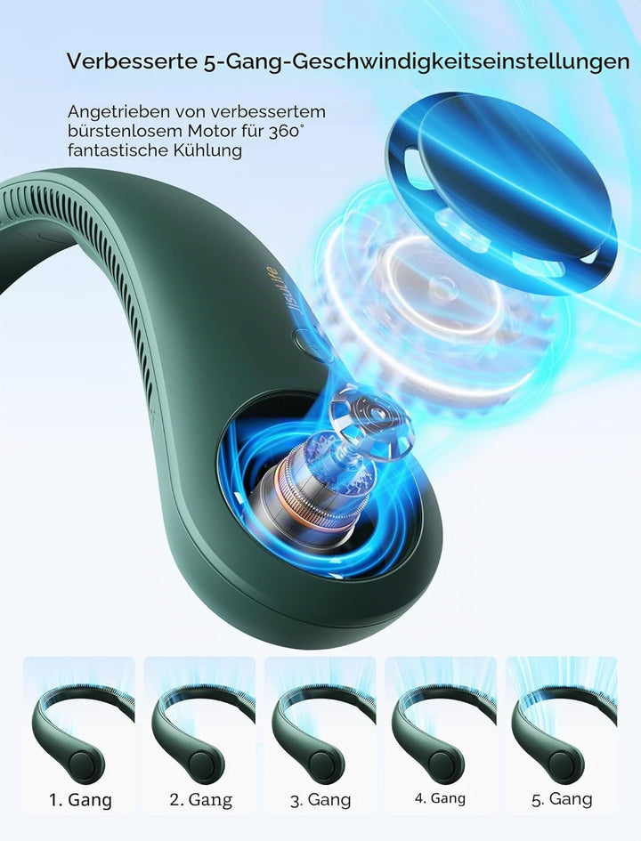 JISULIFE Tragbarer Hals-Ventilator, Hands Free Bladeless Fan, 4000 mAh Batteriebetriebener Persönlic