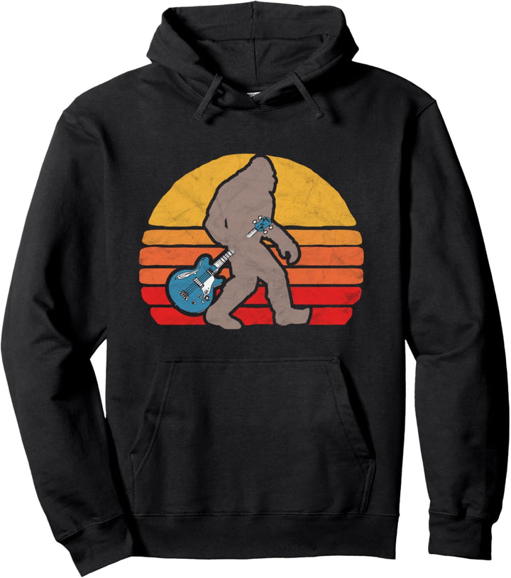 Bigfoot Electric Bass Guitar Vintage Sasquatch Sun Pullover Hoodie