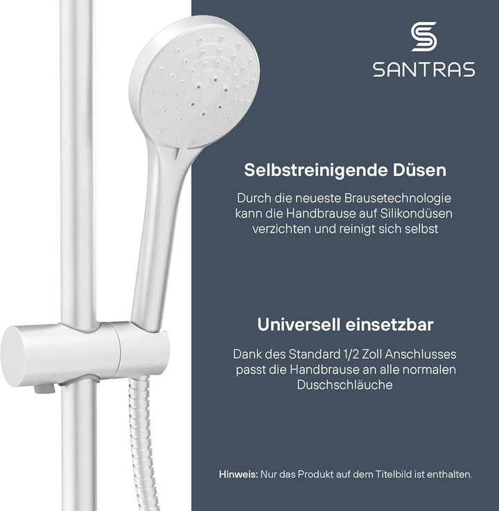 SANTRAS® Handbrause mit dreifach verstellbaren Duschkopf mit Wassersparer in Velourchrom – Brause mi