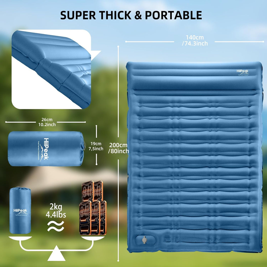 HiiPeak Ultraleichte Isomatte aufblasend - Luftmatratze Camping mit integrierter Fusspumpe &amp; Kissen,