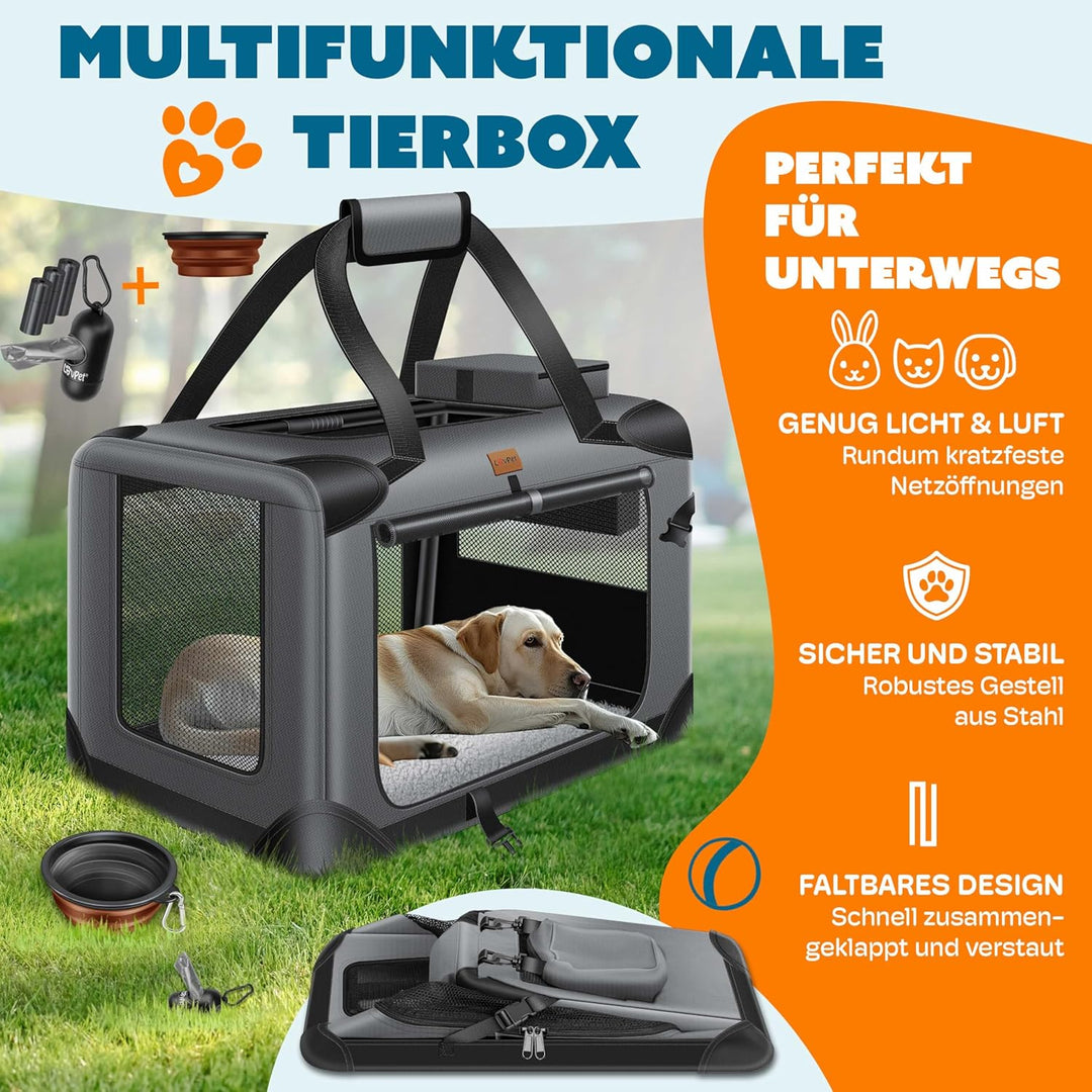 Lovpet® Transportbox Hund Katze Transporttasche M 60x42x42cm | Hunde-Tragetasche Faltbare Katzentasc