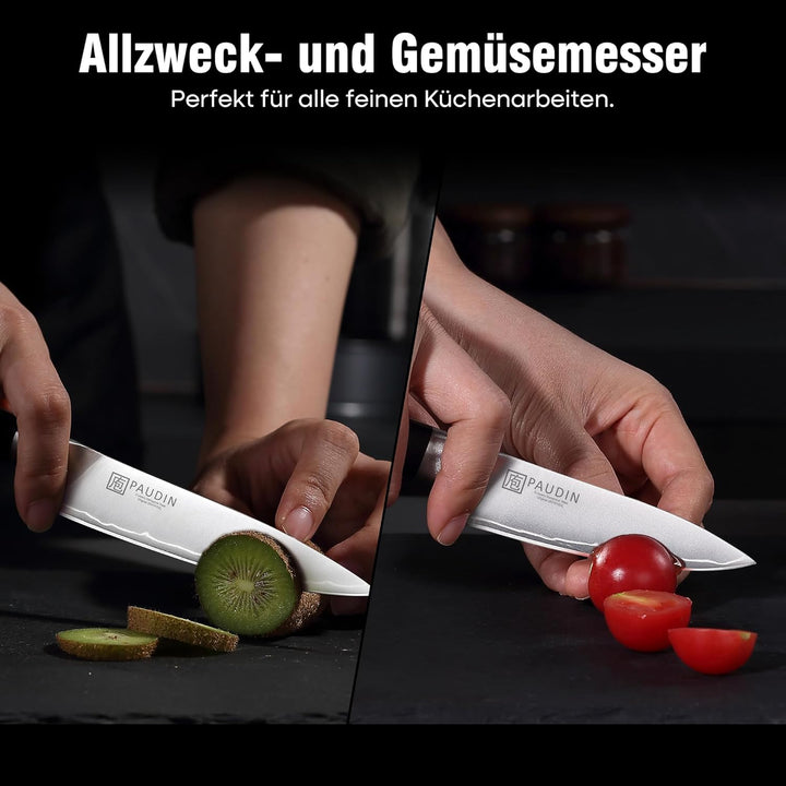 PAUDIN Messerset 4 teilig Küchenmesser Set Kochmesser Santokumesser Allzweckmesser Gemüsemesser prof
