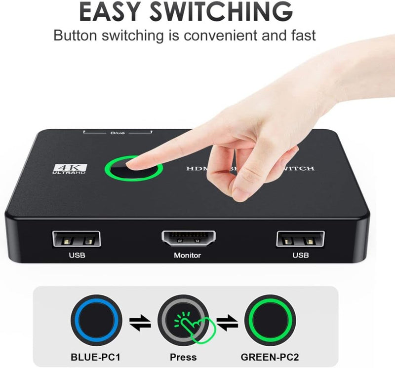 Chenyang USB 2.0 ＆ HDMI Monitor Sharing Switch Selector 2 Computer Sharing 2 USB Geräte für Tastatur