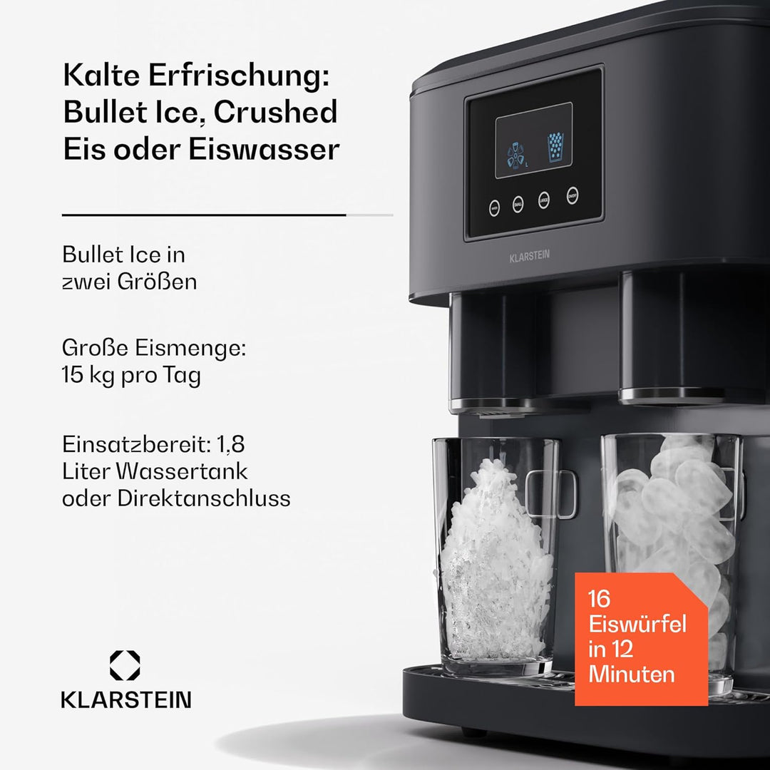 Klarstein Eiswürfelmaschine für Zuhause Camping Gastro, Schnelle Mini-Eiswürfelmaschine Klein, Profi
