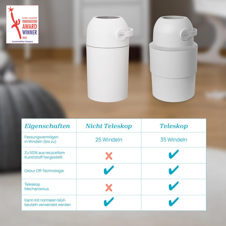Chicco Teleskop-Windeleimer, Geräumig und Praktisch, Kompaktes Design, Kompatibel mit Chicco Odour O