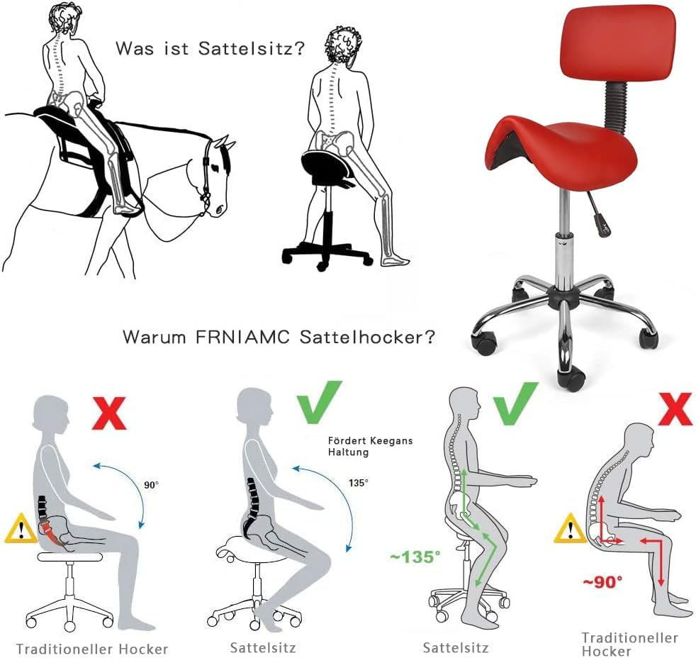 Mingone Sattelhocker Ergonomischer Arbeitshocker 360° Drehbarer Hocker Höhenverstellbarer Bürohocker