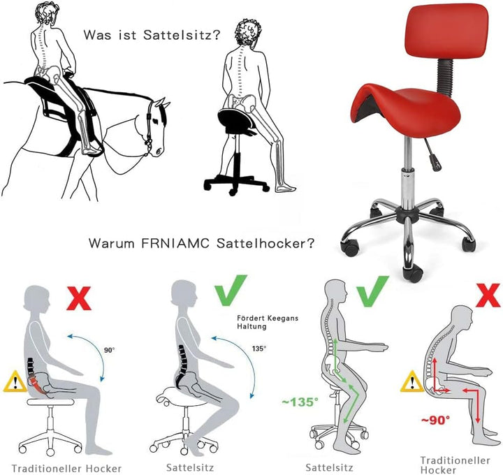 Mingone Sattelhocker Ergonomischer Arbeitshocker 360° Drehbarer Hocker Höhenverstellbarer Bürohocker