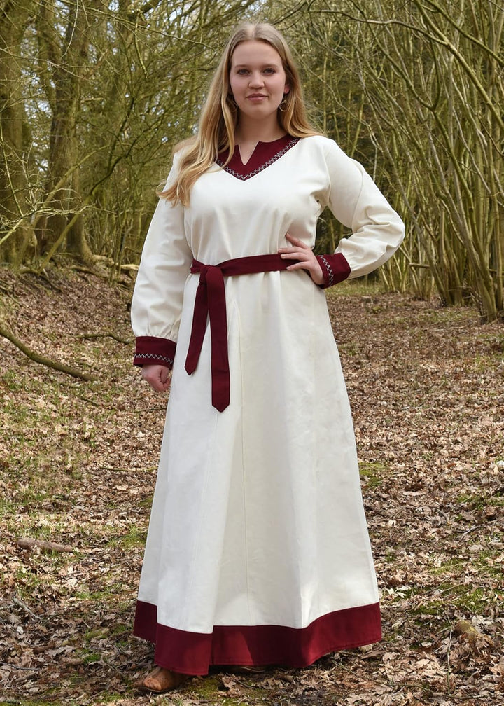 Battle-Merchant Langarm Mittelalter Kleid Jona mit Gürtel für Damen aus Baumwolle | LARP Wikingerkle