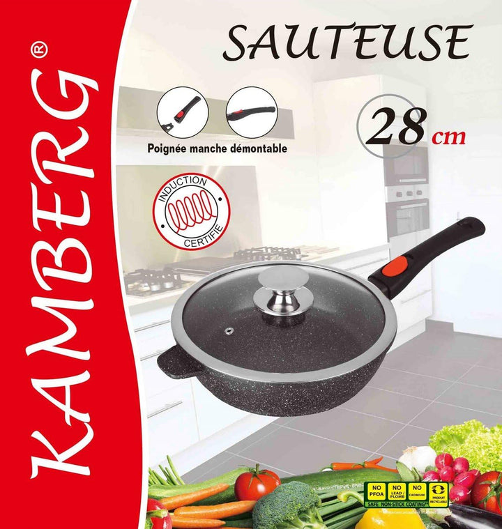 Kamberg – 0008027 – Schwenkpfanne 28 cm – Abnehmbarer Griff – Aluminiumguss – Beschichtung in Steino