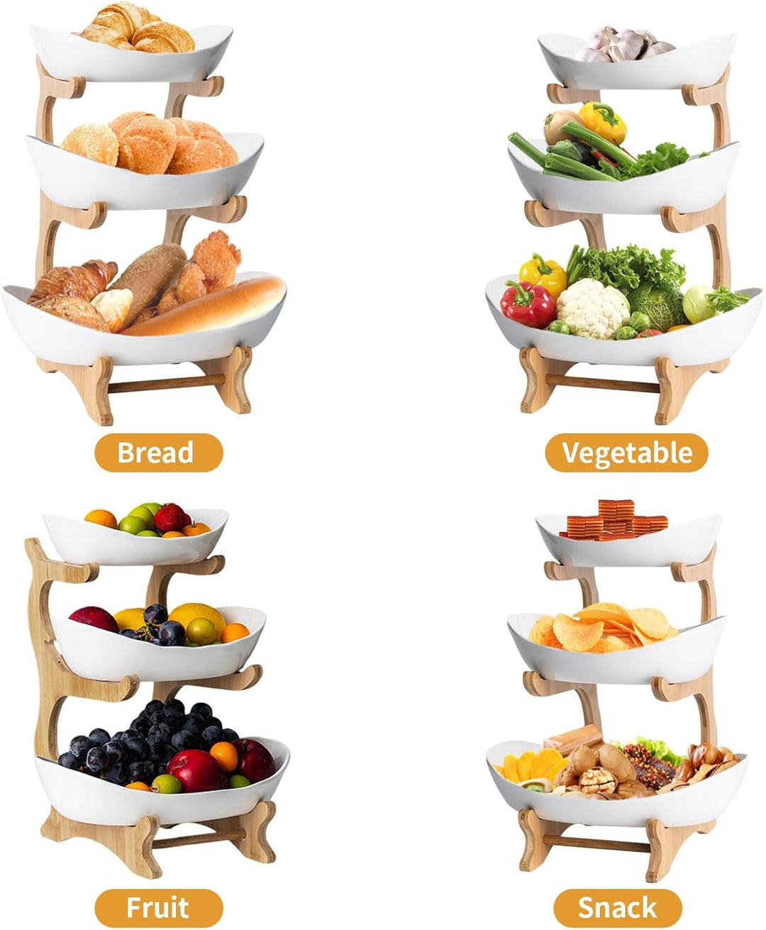 Dreifach-Obstschale, Platzsparende Obstschale, Snackschale, Obst Etagere Obstschale, Haushalt, Holzs