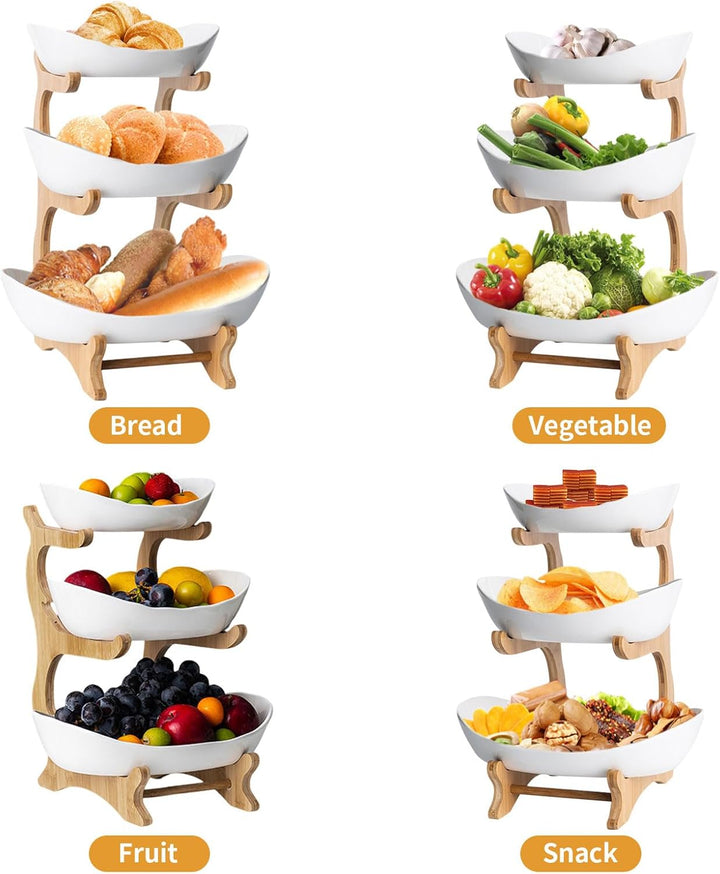 Dreifach-Obstschale, Platzsparende Obstschale, Snackschale, Obst Etagere Obstschale, Haushalt, Holzs