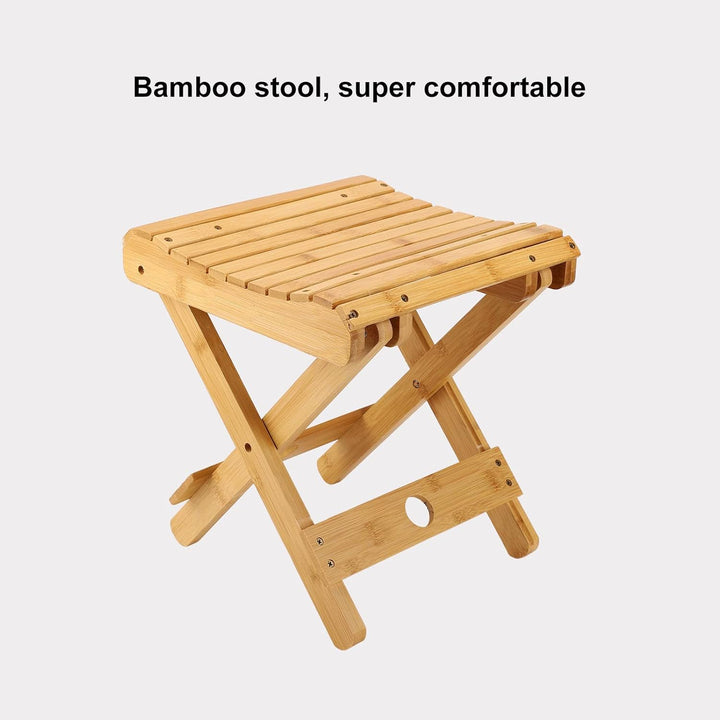 Tissting Klapphocker, Tragbarer Faltbarer Duschsitz, Bambus Hocker Badhocker Klapphocker 45x35x40cm