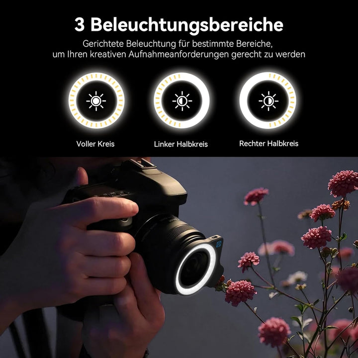 APEXEL 37/52-mm-Gewinde-Makroobjektiv-Aufhellleuchte mit Klemme, 45 Beleuchtungsmodi, Geeignet für M