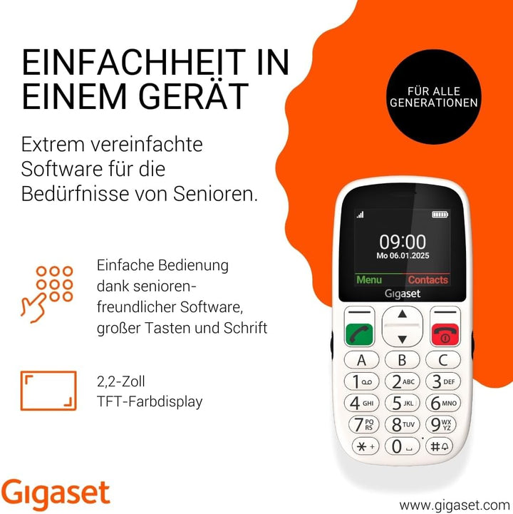 Gigaset GL395 Mobiltelefon – einfache Bedienung für Senioren, grosse Tasten & SOS-Notruftaste – Stau