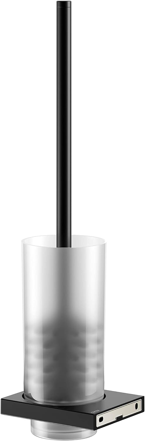KEUCO Toilettenbürsten-Garnitur aus Kristall-Glas matt und Metall schwarz-matt, Wandmontage, WC-Bürs