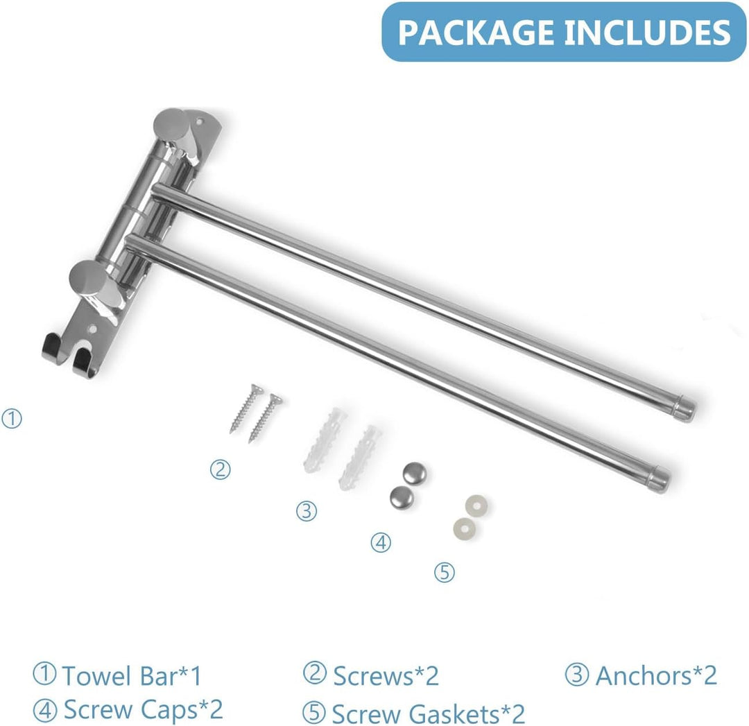 JSVER Handtuchhalter mit 2 Schwenkstangen,Edelstahl Handtuchhalter Bad mit Ausfahrbarer Arm bis zu 5