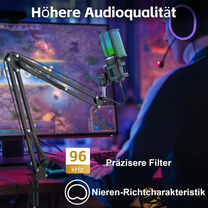 zealsound USB Gaming Mikrofon für PC Mac iPhone mit RGB/Mute/2 Adapter & 2 Ständer(USB-C & Lightning
