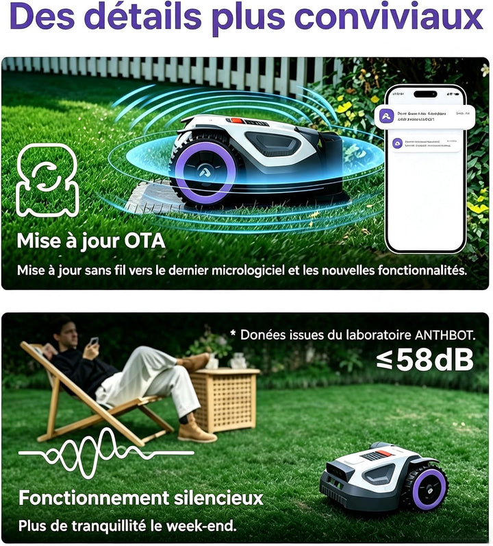 ANTHBOT M9 Mähroboter ohne Begrenzungskabel, Kostenlos Schutzdach, 1000 m2 Grauweiss, Grauweiss