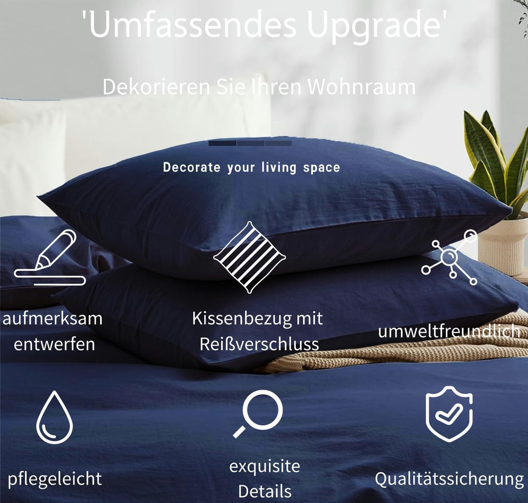 Boqingzhu Baumwolle Bettwäsche 200x220cm Blau Dunkelblau Einfarbig Uni Doppelbett Weich Renforce Bau