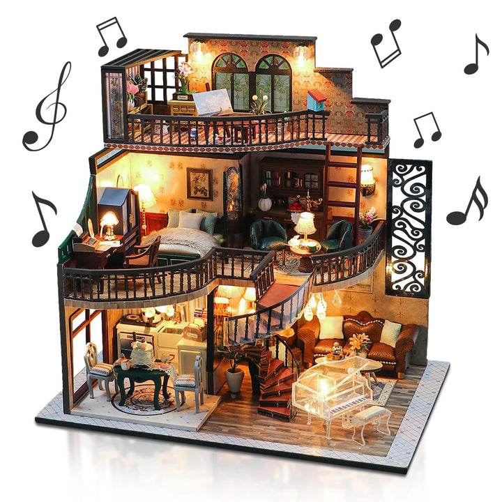 Cuteefun DIY Puppenhaus Miniatur Haus zum Selber Bauen für Erwachsene, Miniatur Puppenhaus Kit mit W