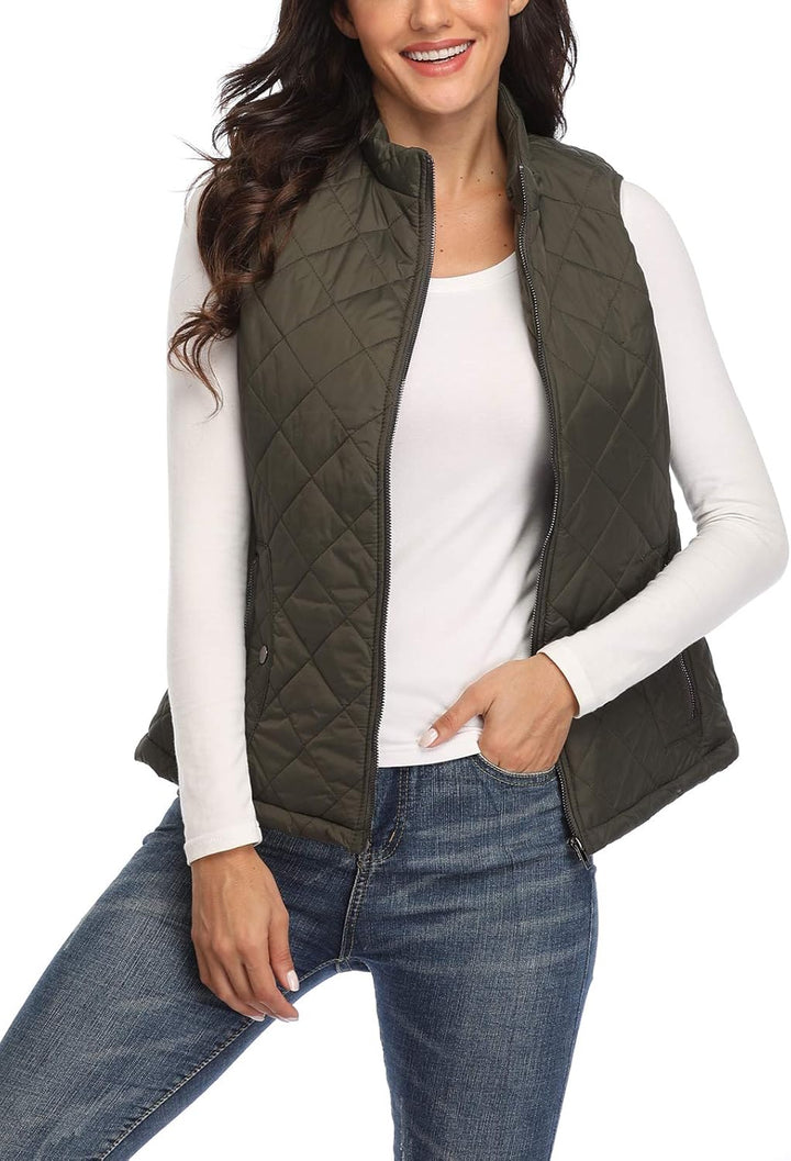 MISS MOLY Damen Weste mit Stehkragen Weste Jacke Winter Warm Ultraleicht Armeegrün 34, Armeegrün 34