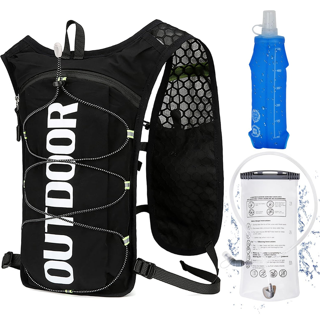 Laufweste mit Trinkblase 1,5L und Trinkflasche 500ml, Verstellbarer Ultra-Leichter Trinkrucksack für