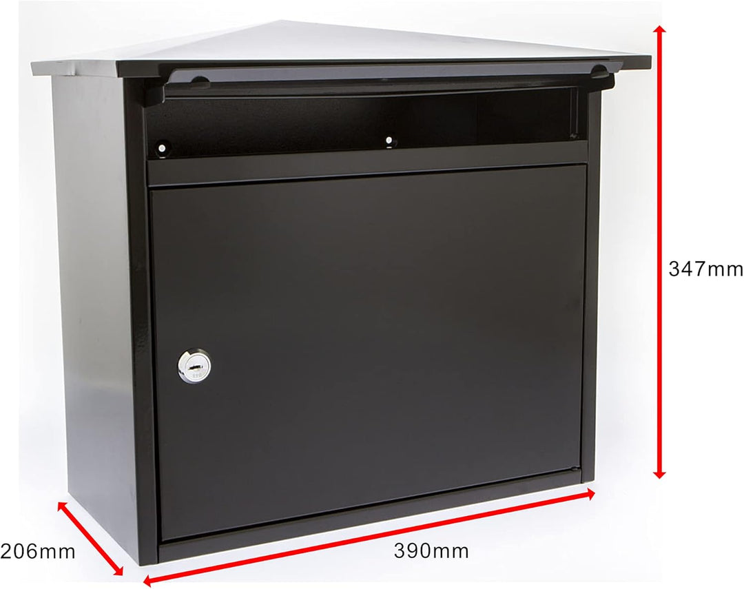 Burg-Wachter MB15BK Mersey Grosser Wandbriefkasten, verzinkter Stahl, 36 x 35 x 20 cm, Schwarz, Schw