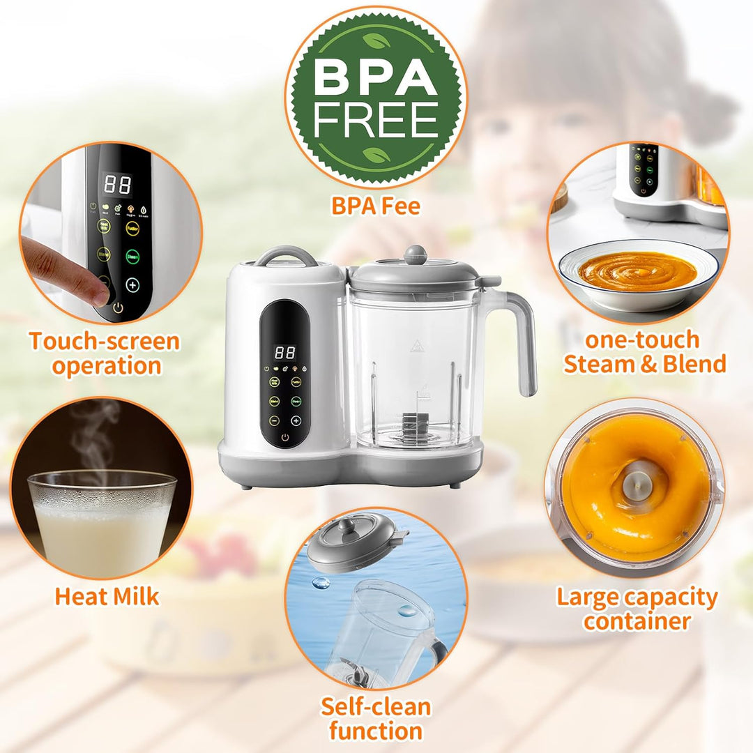 Babynahrungszubereiter - Multifunktionaler Babybrei Zubereiter, Baby Food Maker mit Dampfgarer und M