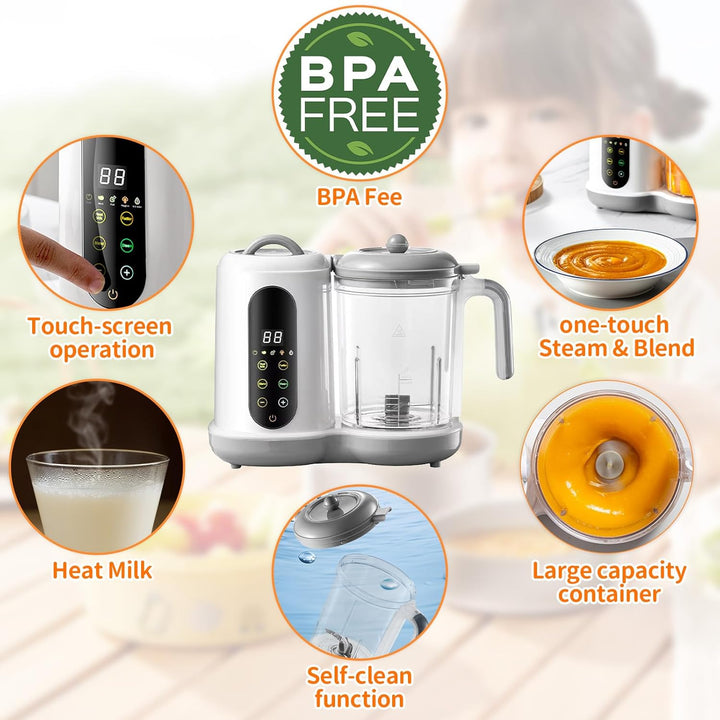 Babynahrungszubereiter - Multifunktionaler Babybrei Zubereiter, Baby Food Maker mit Dampfgarer und M
