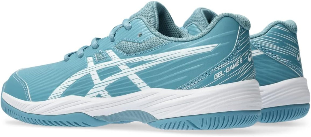 ASICS Jungen Gel-Game 9 Gs Clay/Oc Sneaker 34.5 EU Gris Blue White, 34.5 EU Gris Blue White