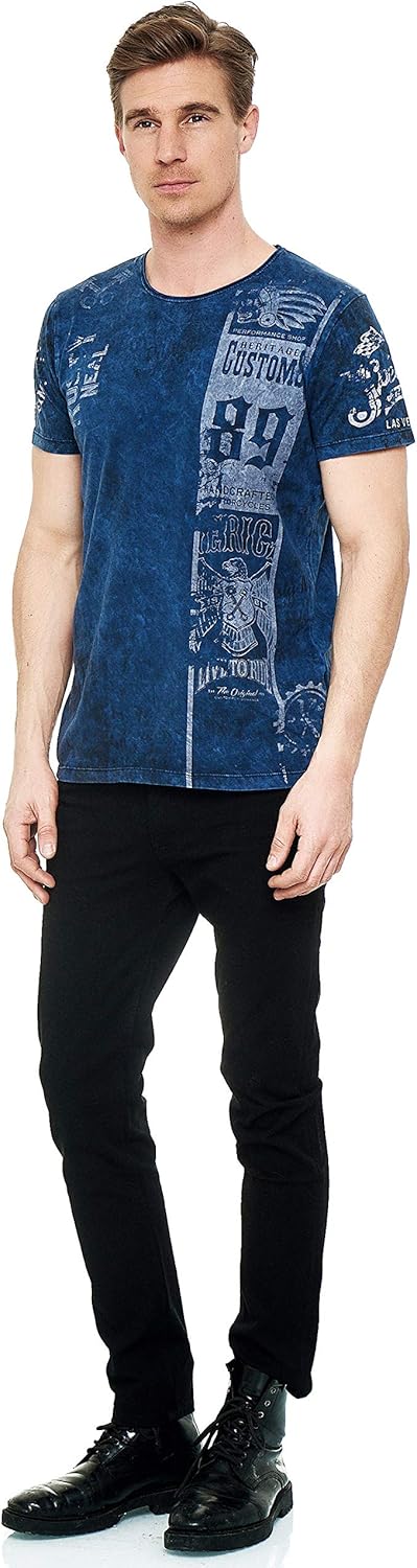 T-Shirt Herren Kurzarm Rundhals Tshirt für Männer S M L XL XXL 3XL Printed Regular Fit Verwaschen 22