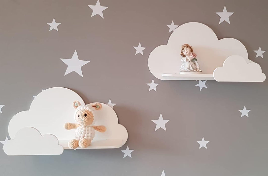 Set von 2 Happy Woody Cloud Wandregale für Kinderzimmer, Schweberegal aus Holz, Babyzimmer-Dekor, Ki
