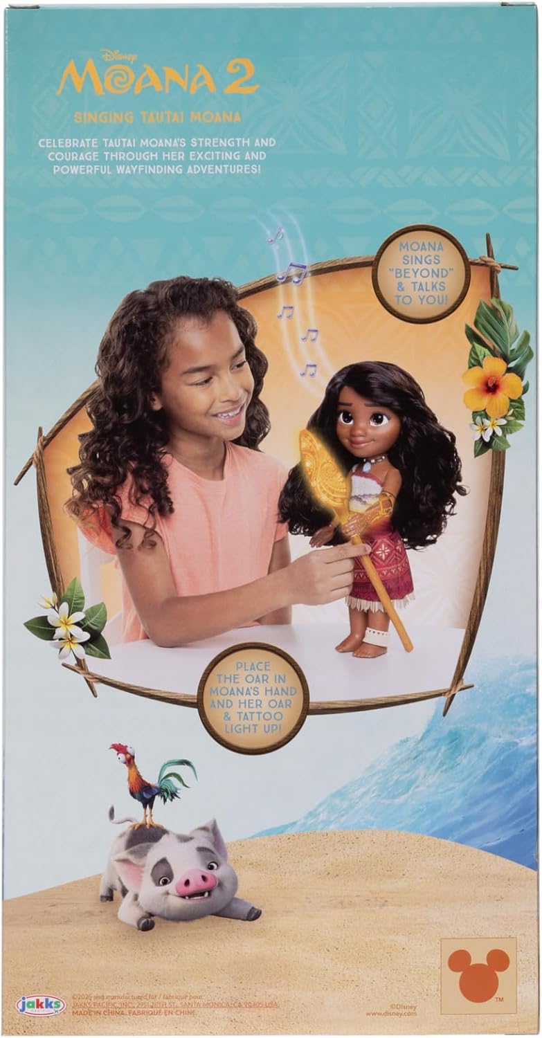 Disney Vaiana 2 Sängerin Vaiana 35 cm Puppe mit Ruder, Offiziell Jakks Pacific, Beinhaltet EIN leuch