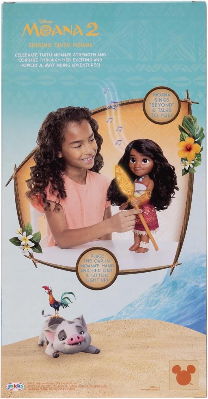 Disney Vaiana 2 Sängerin Vaiana 35 cm Puppe mit Ruder, Offiziell Jakks Pacific, Beinhaltet EIN leuch