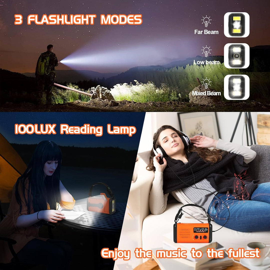 Notfallradio, Crank Wetterradio, 20000mAh Solarradio, Hand Kurbelradio mit AM/FM, tragbares Radio mi