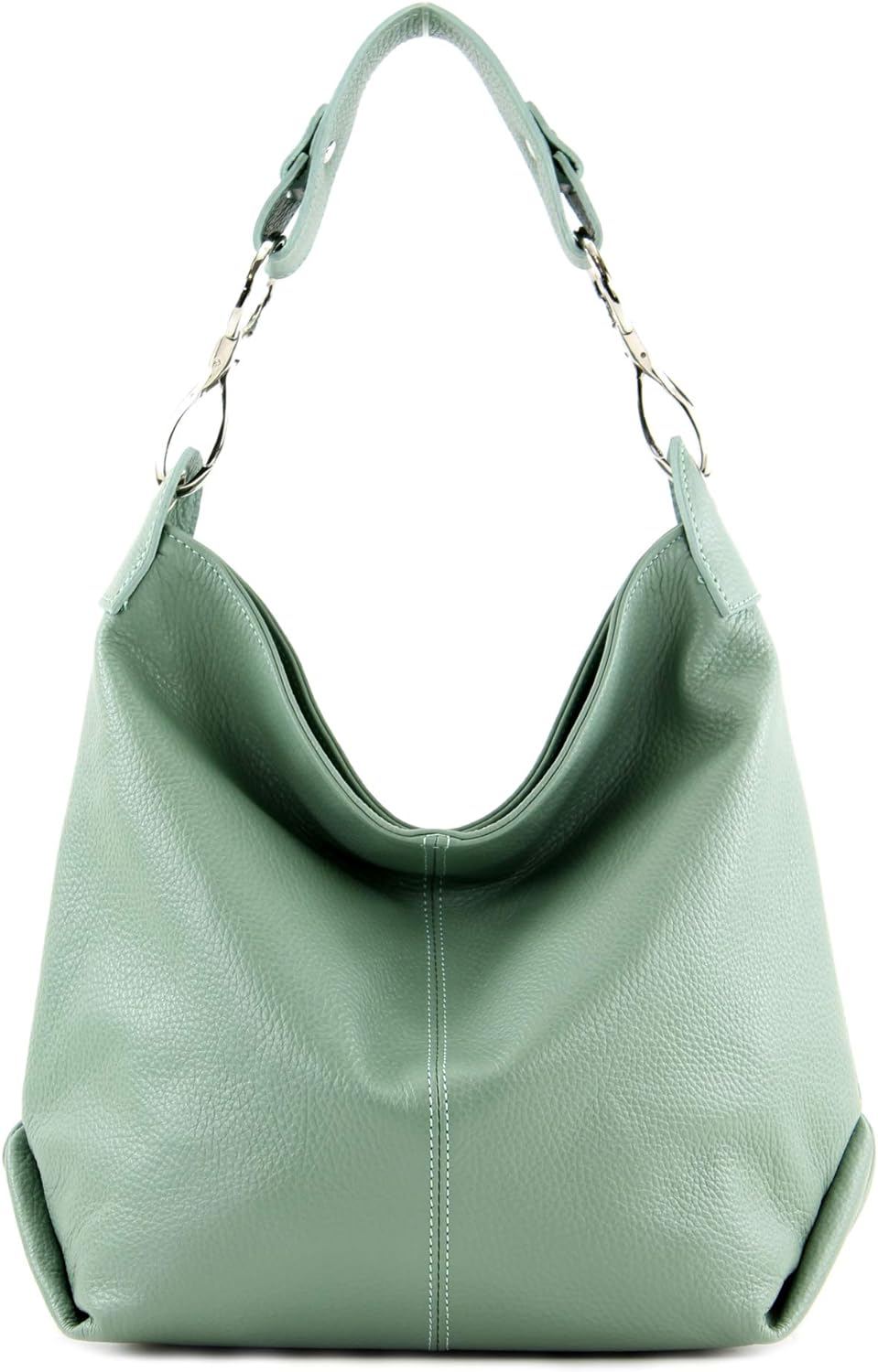 modamoda de - T168 - ital Schultertasche Umhängetasche aus Leder Graugrün, Graugrün