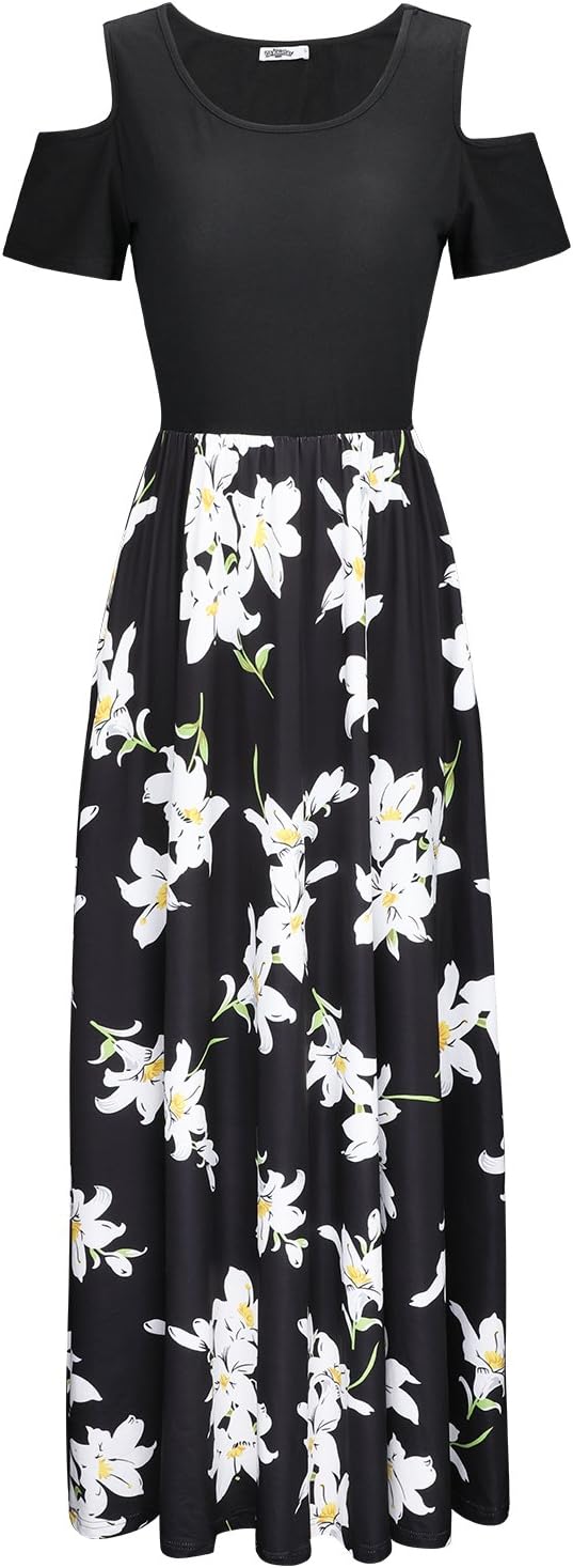 STYLEWORD Sommerkleid Damen Lang Maxikleid Sommer Elegant Freizeitkleid Kurzarm Kleider mit Taschen