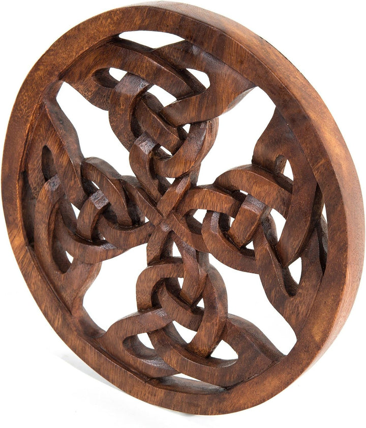 Windalf Keltenkunst Holz Wanddeko KELTISCHES KREUZ Ø 19 cm Wandrelief aus keltischen Unendlichkeitsk