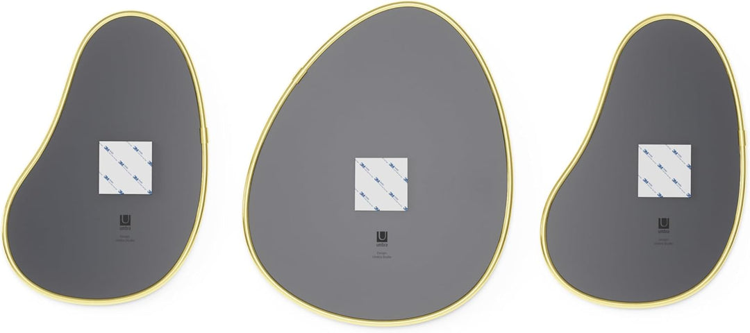 Umbra Hubba Pebble Wandspiegel Set, Moderne Design Spiegel mit Organischer Form, 3er-Set, Messing Me