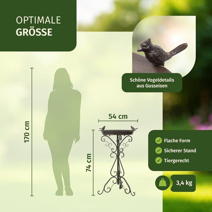 Moritz Vogeltränke Vogelbad braun mit Zwei kleinen Vögeln auf der Wasserschale Höhe 74cm stehend Vog