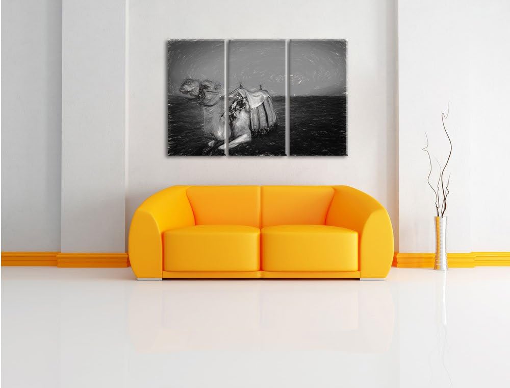 Pixxprint Kamel bei Sonnenuntergang in Ägypten Kunst Kohle Effekt 3-Teiler Leinwandbild 120x80 Bild