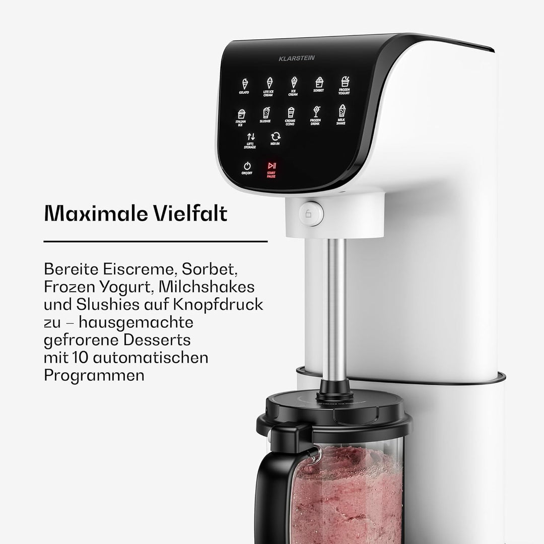 Klarstein Velaire Eismaschine – 500-W-Eismaschine, 3 Behälter à 0,6 l (insgesamt 1,8 l), 10 Programm