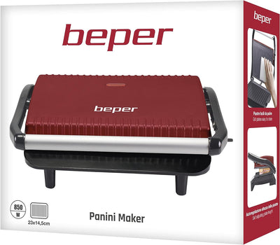 BEPER P101TOS002 Toaster Sandwichmaker, 850W, Antihaftplatte, Wärmeisolierender Griff, Rot