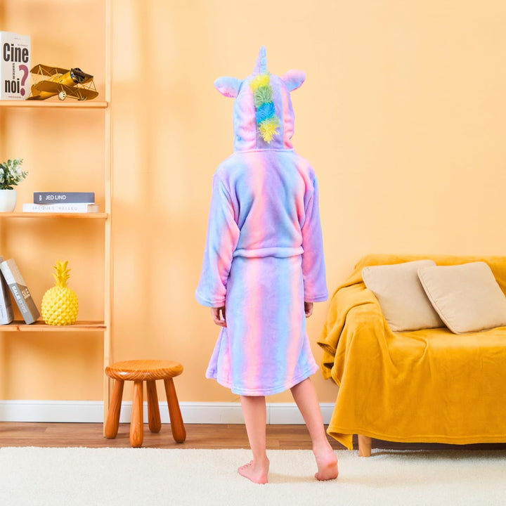 Ceruwum Einhorn Bademantel für Mädchen Weich Fleece Morgenmäntel mit Kapuze 3-4 Jahre Lila Streifen,