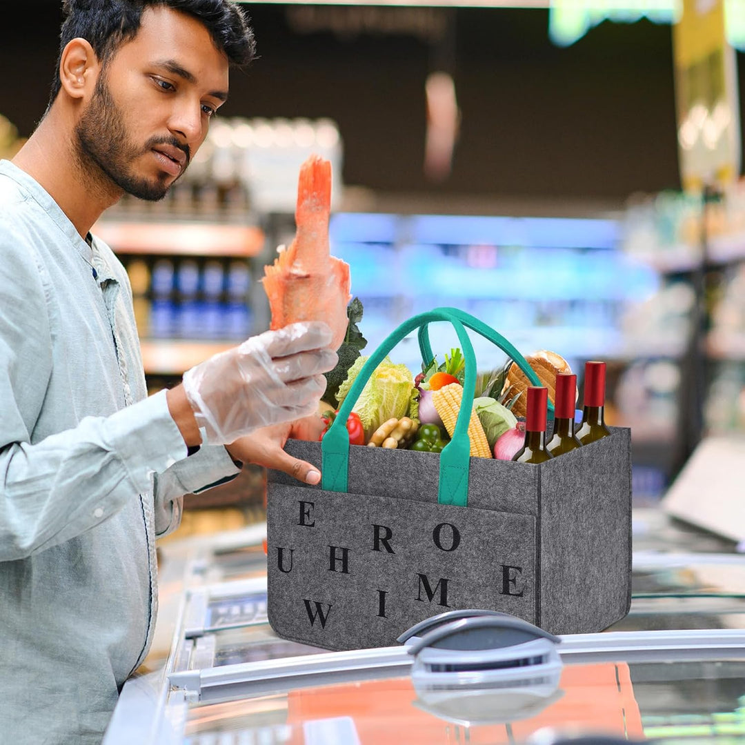 Filz Einkaufskörbe Filztasche Einkaufstasche mit Fächern, Filztasche Gross 30L Faltbar Robust Flasch