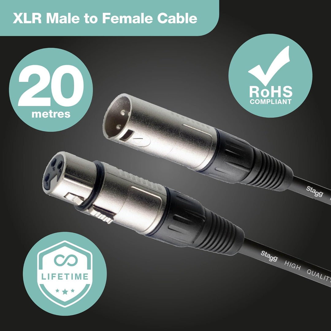 Stagg SMC20 20M Mikrofon-Kabel (XLR-Buchse-auf-XLR-Stecker) Black 20m XLRf to XLRm, Black 20m XLRf t