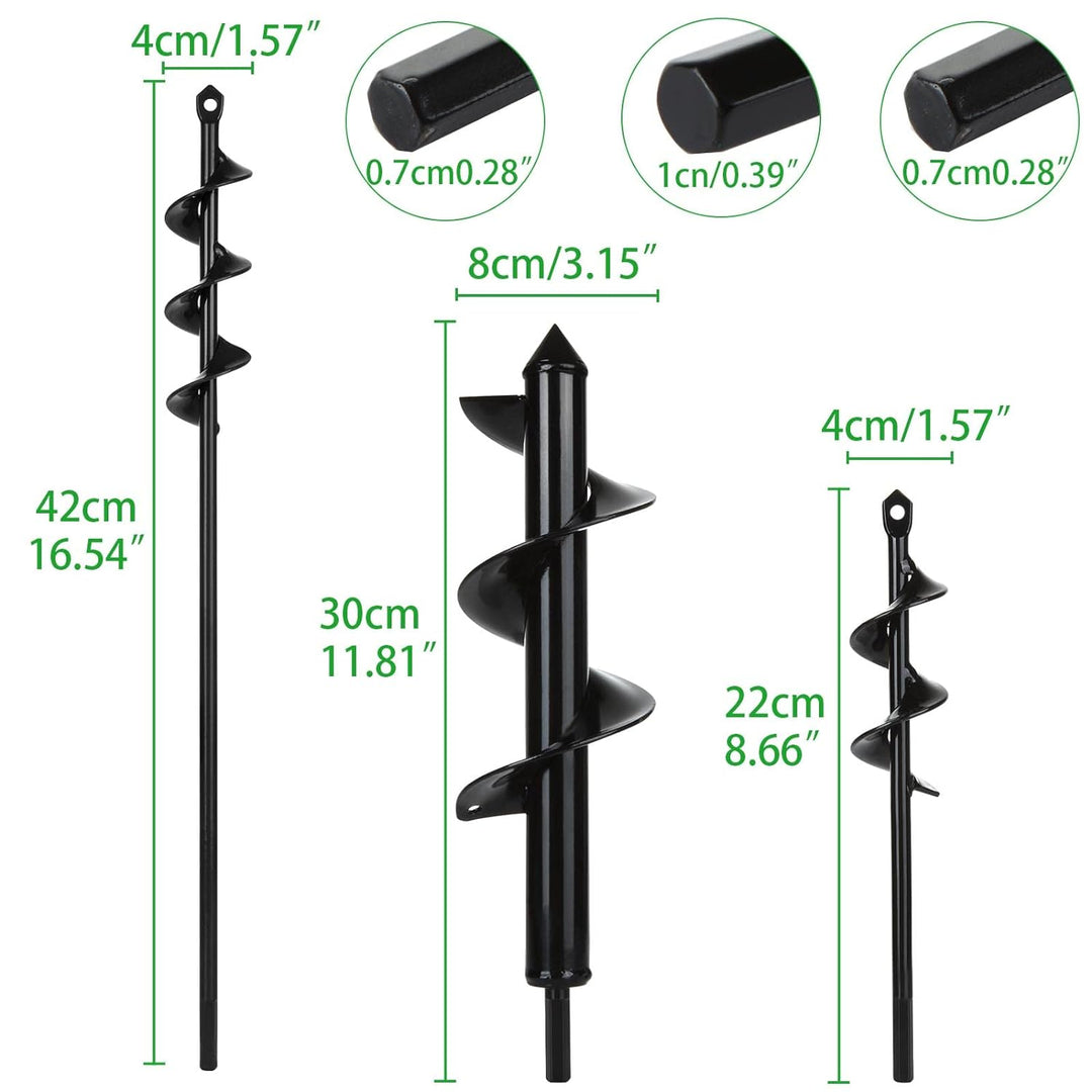 SENENQU 3 Stück Gartenbohrer Erdbohrer Ø80mm × 300mm + Ø40mm × 420mm + Ø40mm × 220mm Garten Erdbohre